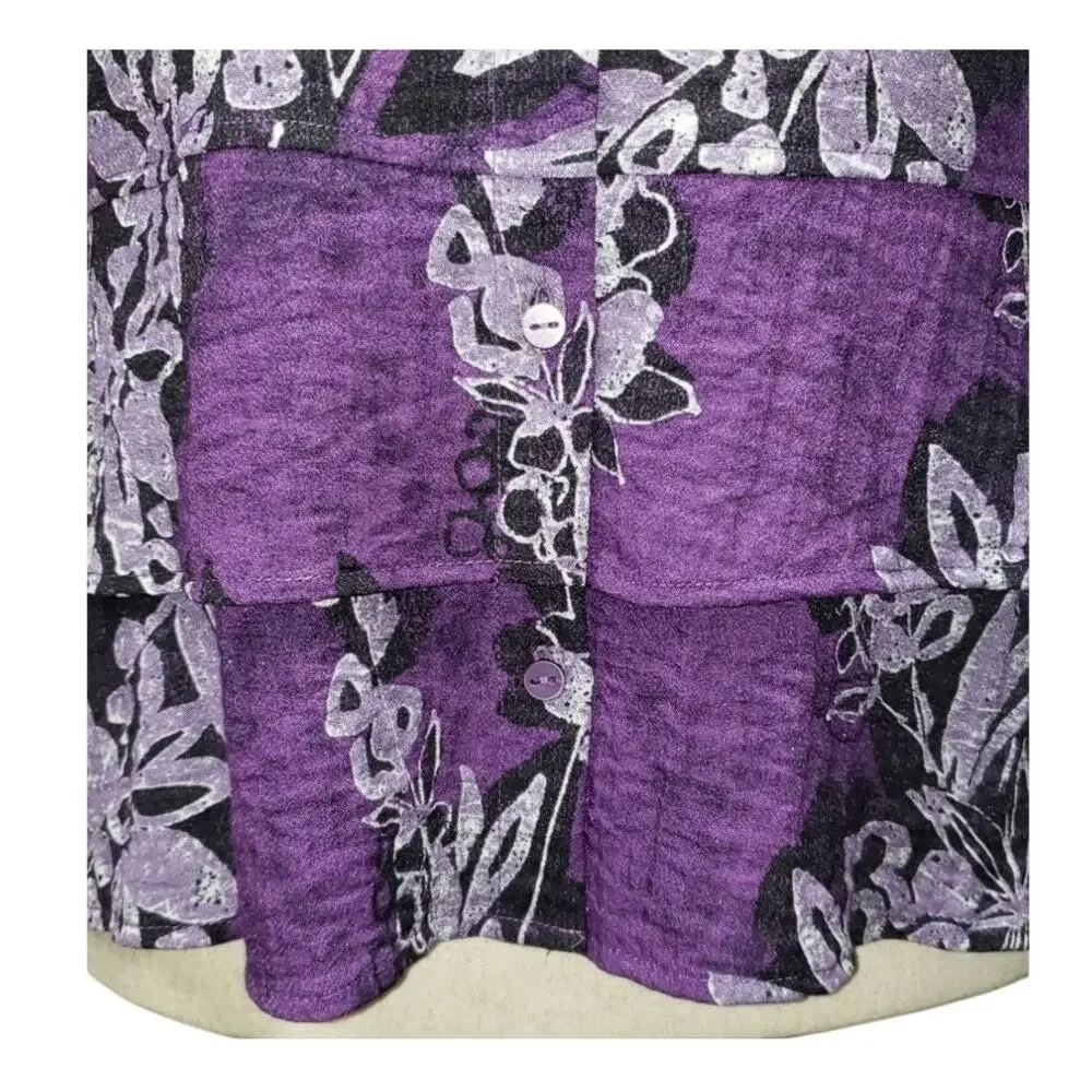Habitat Purple Floral Peplum Blouse Womens M Long Sleeve Ruffle Boho Romantic